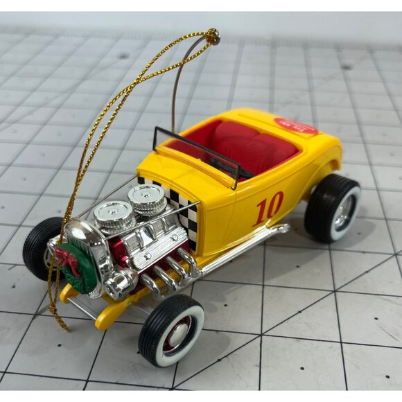 Yellow Hot Rod Christmas Ornament Lights Music 1932 Ford Little Deuce Coupe - Picture 3 of 9